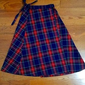 Vintage wool plaid wrap apron skirt
